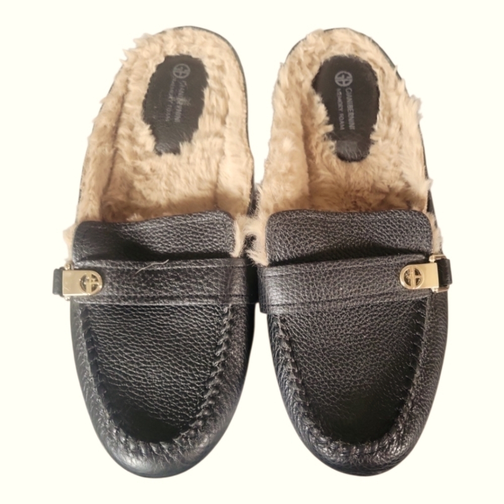 Giani Bernini Black Dailyn Faux Fur-Lined Leather Upper Loafers Size 7